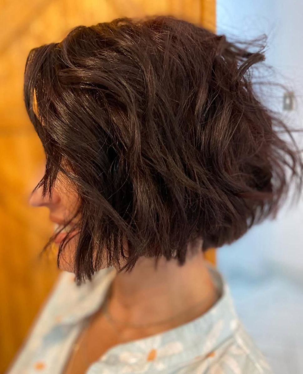 Textured brunette bob with tousled finish